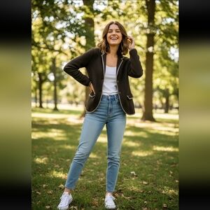 Ann Taylor LOFT 100% Cotton Black Silver Button Up Jacket With Pockets Size S